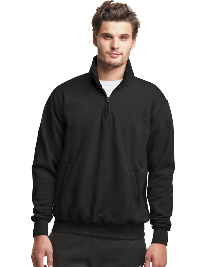 Hanorac Champion Powerblend Fleece 1/4 Zip With Pockets Barbati Negrii - Romania OFKLSQG-21